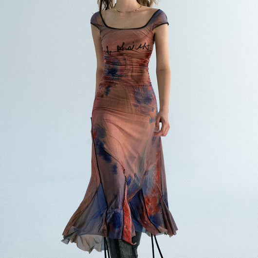 Vestido Estampado con Pintura al Óleo de Tonos Suavizados