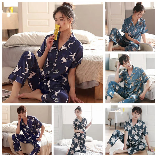 Pijamas de Seda para Parejas - Manga Larga Fresca y Cómoda - Image 36