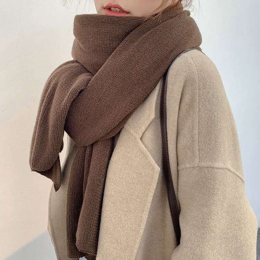 Bufanda de Lana Tejida Pura Color para Mujer - Otoño e Invierno - Image 3