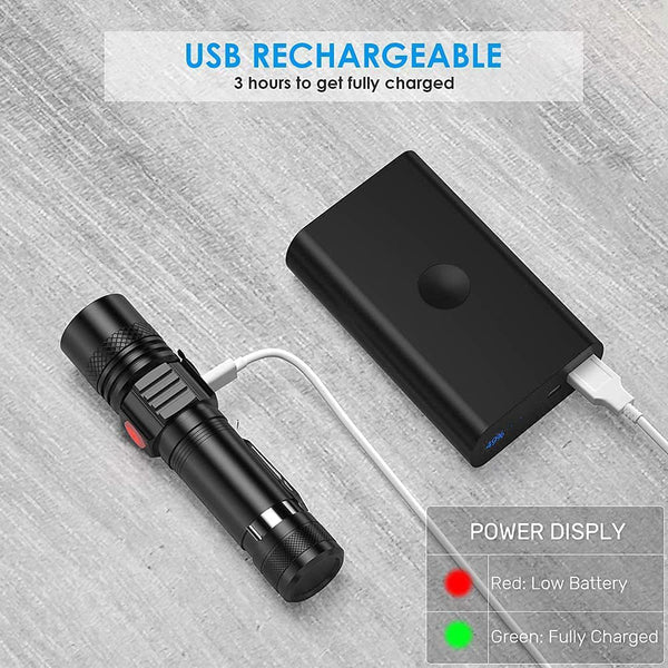 Linterna LED T6 Telescópica Recargable USB - Iluminación Potente para Exteriores