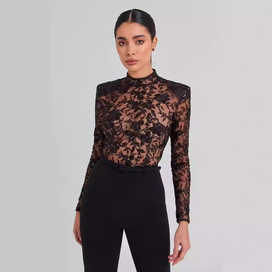 Jumpsuit de Encaje Transparente con Manga Larga para Eventos - Image 4