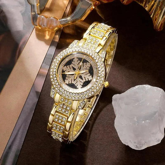 Reloj de Lujo con Patrón de Copo de Nieve y Juego de 5 Piezas en Strass - Image 9