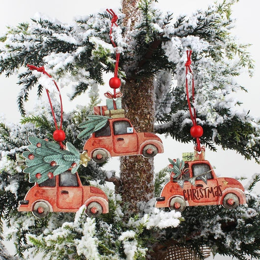 Set de 3 Adornos Navideños Vintage con Camión y Árbol en Madera - Image 13