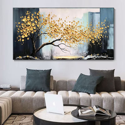Cuadro Abstracto Árbol Dorado Pintura Hecha a Mano Decoración Moderna para el Hogar - Image 7