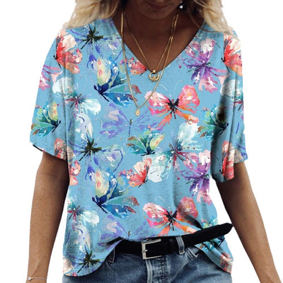 Blusa Casual con Estampado Animal Cuello V Manga Corta Personalizable - Image 5