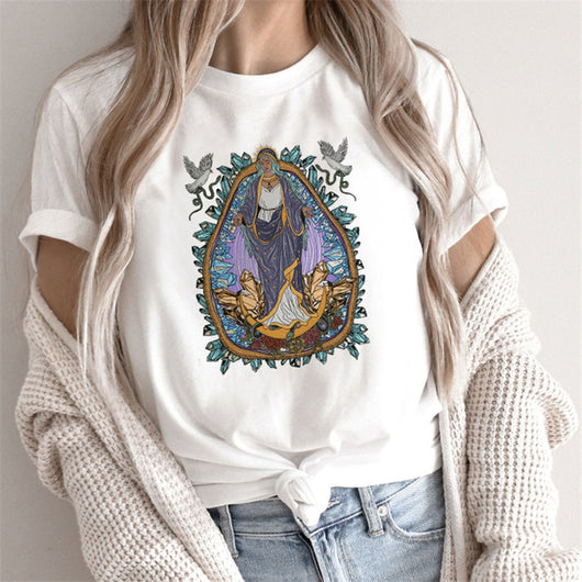 Camiseta Estampado Tarot Femenino - Tops Cartoon para Mujer - Image 18