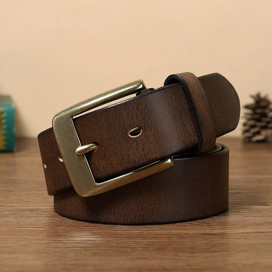 Cinturón de Cuero Genuino para Hombre con Hebilla Retro de Cobre Puro Artesanal - Image 10