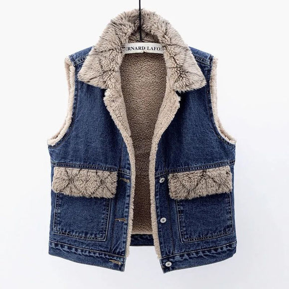 Chaleco Acolchado de Lana de Cordero y Algodón Denim para Mujer