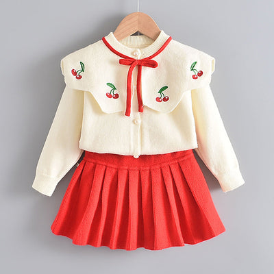 Conjunto de Dos Piezas Tejido Estilo Occidental para Niñas - Suéter y Falda Manga Larga - Image 5