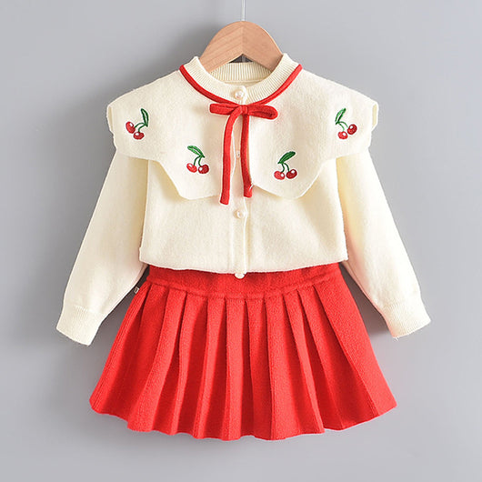 Conjunto de Dos Piezas Tejido Estilo Occidental para Niñas - Suéter y Falda Manga Larga - Image 5