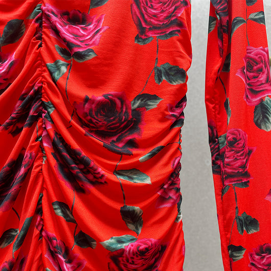 Vestido Mini Plisado con Estampado de Manga Larga - Image 11