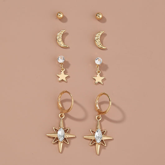 Set de 4 Aretes Lunares Brillantes - Diseño Moderno - Image 8
