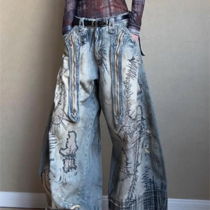 Jeans Talla Grande para Hombre con Bordado de Aguja Aleatoria y Detalles Manchados - Image 3