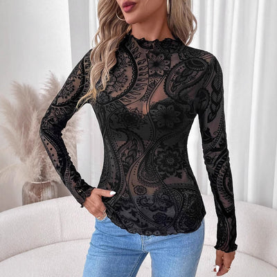 Blusa Manga Larga Estampado Paisley con Malla Texturizada - Image 3
