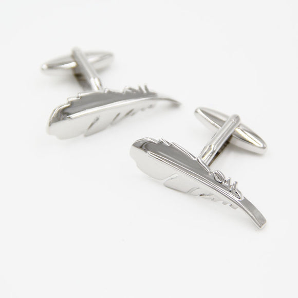 Gemelos de Plata Estilo Francés con Forma de Pluma para Hombre