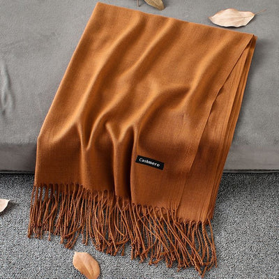 Pashmina Elegante de Color Liso con Borlas - Image 52