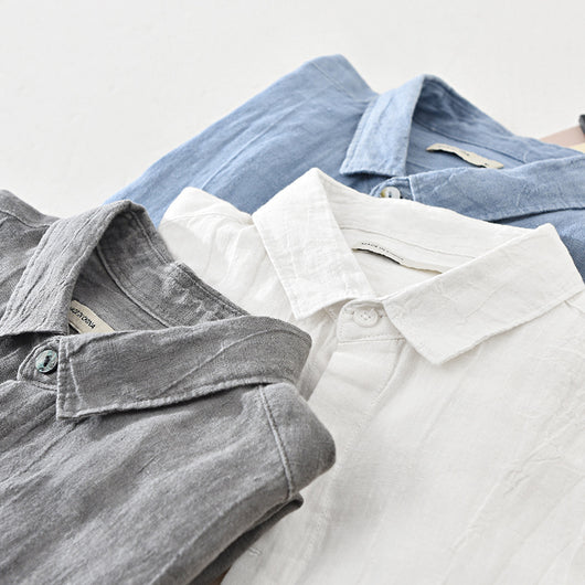 Camisa de Lino Arrugada con Mangas Largas para Hombre - Image 8