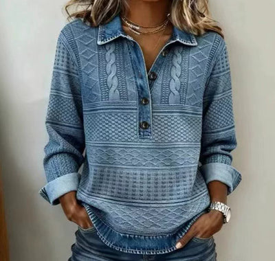 Blusa Retro de Cuello Alto con Estampado y Manga Larga - Image 10