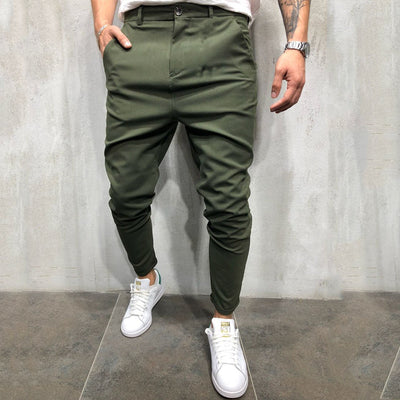 Pantalones Casuales Slim Fit en Tela Tejida Color Sólido para Hombre - Image 16