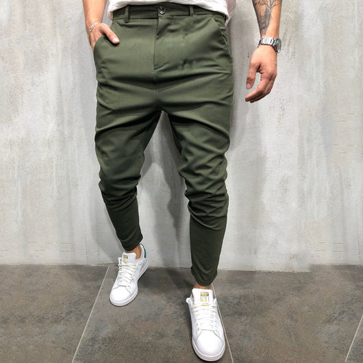 Pantalones Casuales Slim Fit en Tela Tejida Color Sólido para Hombre - Image 16