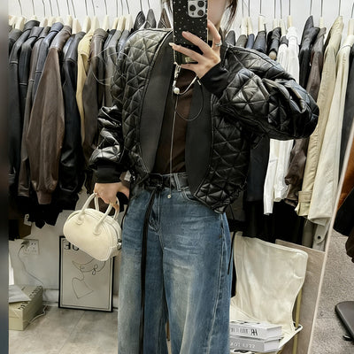 Chaqueta de Cuero PU Acolchada a Cuadros - Estilo Desenfadado y Cálido - Image 11