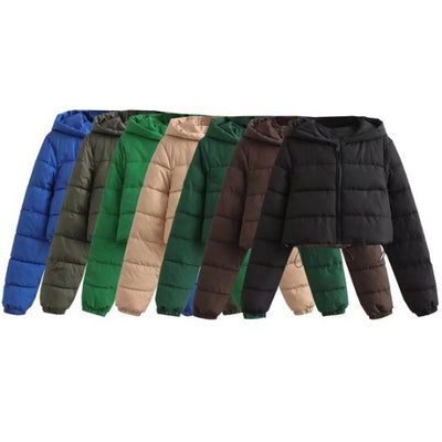 Chaqueta Puffer Corta Multicolor de Algodón con Capucha para Mujer - Image 2