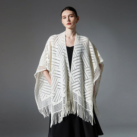 Chal Tejido Calado con Borlas y Colores Sólidos
