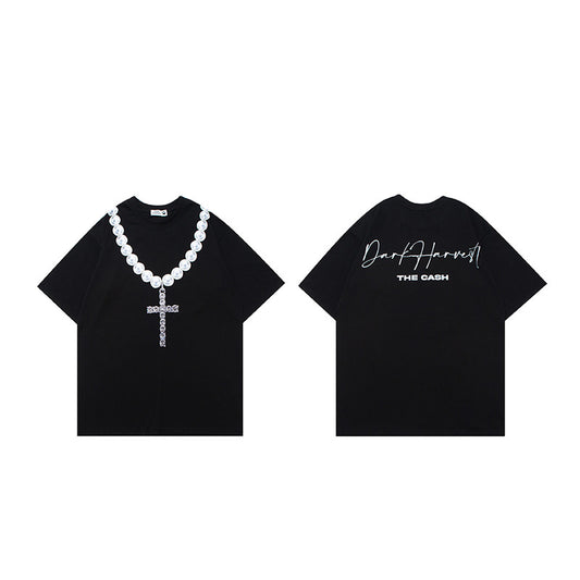 Camiseta Estampada Cadena Letras Grandes - Diseño Personalidad Masculino - Image 2