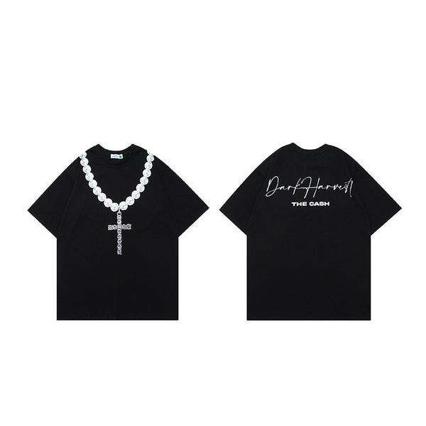 Camiseta Estampada Cadena Letras Grandes - Diseño Personalidad Masculino