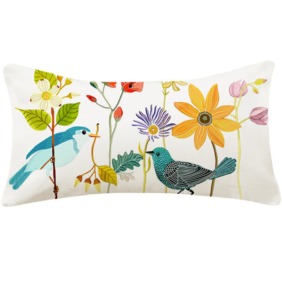 Funda de Cojín Pastoral de Algodón y Lino con Flores y Pájaros - Image 13