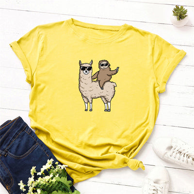 Camiseta Unisex Estampado Gafas Perezoso en Motocicleta - Diseño Europeo Moderno - Image 7