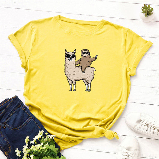 Camiseta Unisex Estampado Gafas Perezoso en Motocicleta - Diseño Europeo Moderno - Image 7