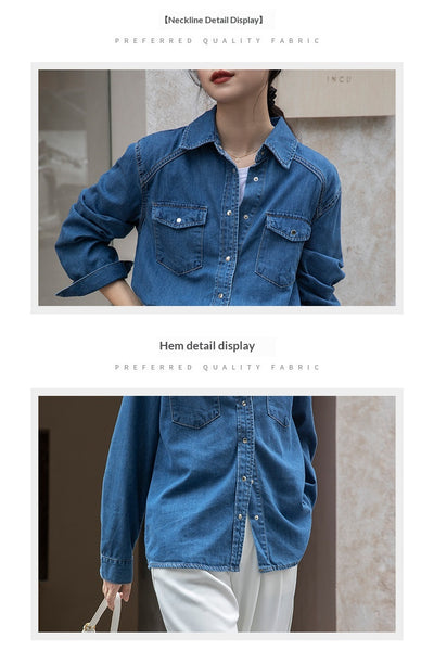 Camisa Denim Retro Azul - Prenda Versátil de Manga Larga - Image 12
