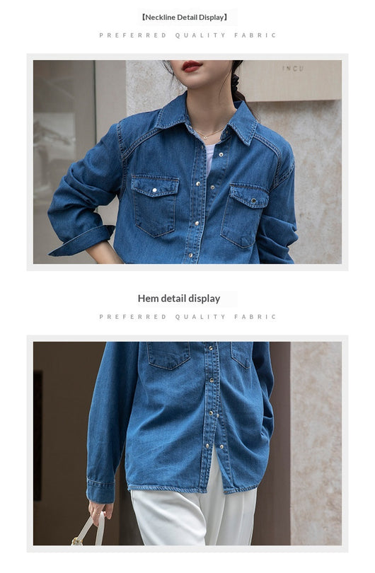 Camisa Denim Retro Azul - Prenda Versátil de Manga Larga - Image 12