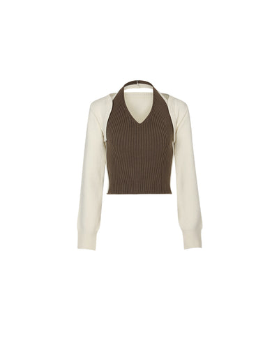Conjunto de Dos Piezas: Cardigan Corto y Suéter Tejido de Manga Larga - Image 3