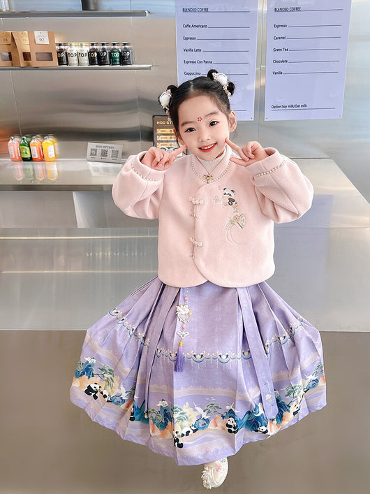 Traje Tang Tradicional Chino para Niña - Falda Caballo de Cara en Lana Poliéster - Image 4
