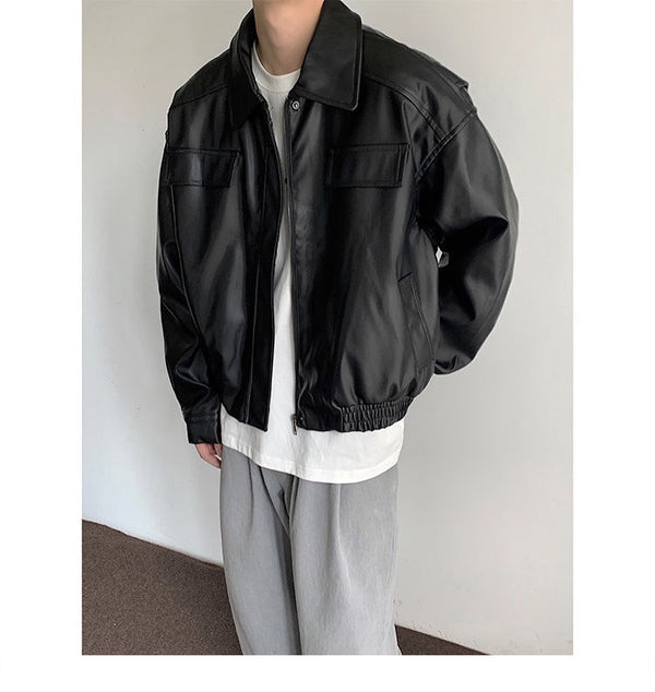 Chaqueta de Cuero Vintage para Motociclista Hombre Otoño