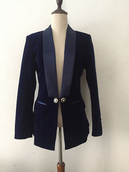 Blazer Slim de Terciopelo Verde Satinado con Cuello Fruncido para Mujer - Image 6