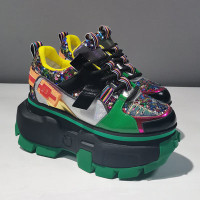 Zapatos Plataforma con Lentejuelas de Cuero y Bloques de Color - Image 10