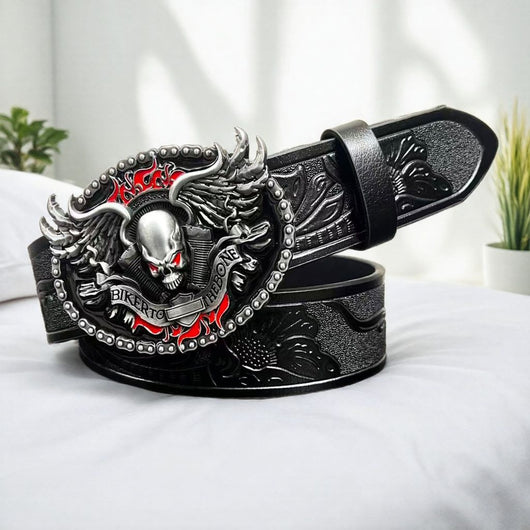 Cinturón de Cuero para Hombre con Hebilla de Aleación y Diseño Vintage Grabado - Image 7