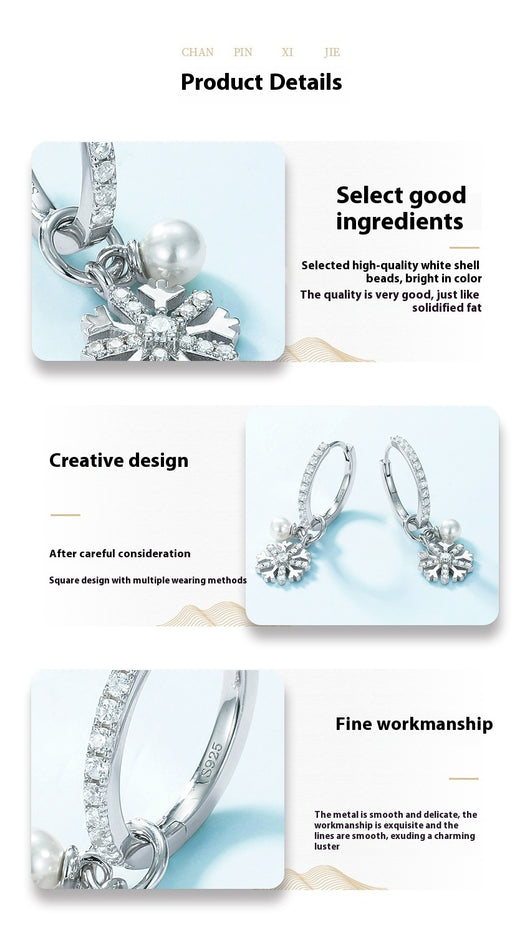 Aretes de Plata S925 con Perla y Diseño de Copo de Nieve - Image 9
