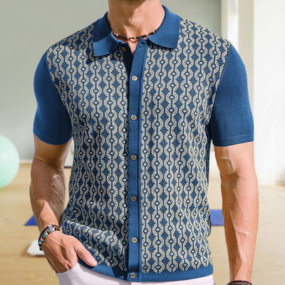 Cardigan Jacquard de Lino Tencel Manga Corta para Hombre - Image 8