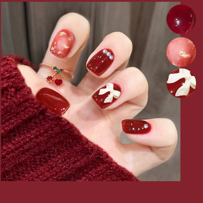 Uñas Postizas Removibles Diseño Fresa Corazón Mariposa Cortas - Image 7