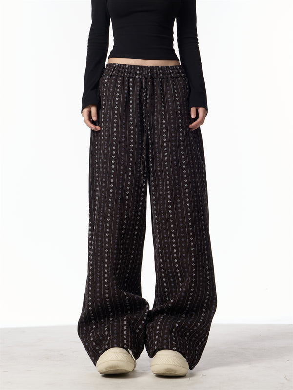 Pantalones Rectos Jacquard Retro Versátiles de Cintura Alta