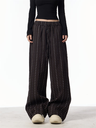 Pantalones Rectos Jacquard Retro Versátiles de Cintura Alta - Image 2