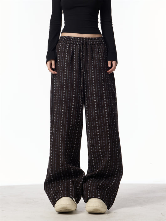 Pantalones Rectos Jacquard Retro Versátiles de Cintura Alta - Image 2