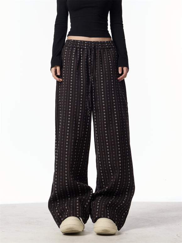 Pantalones Rectos Jacquard Retro Versátiles de Cintura Alta