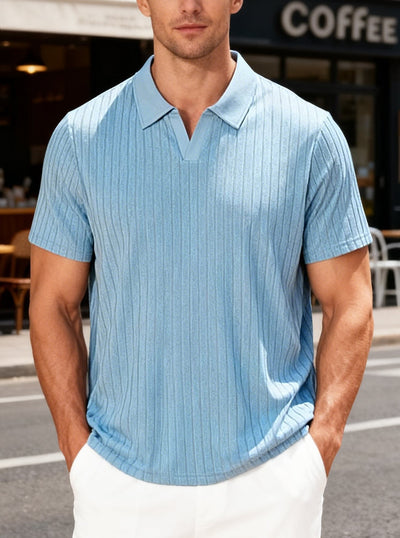 Camisa Casual de Manga Corta para Hombre con Textura Jacquard a Rayas - Image 17