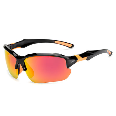 Black sports sunglasses with blue polarized lenses, shown from a front view and a three-quarter side view. - Image 8