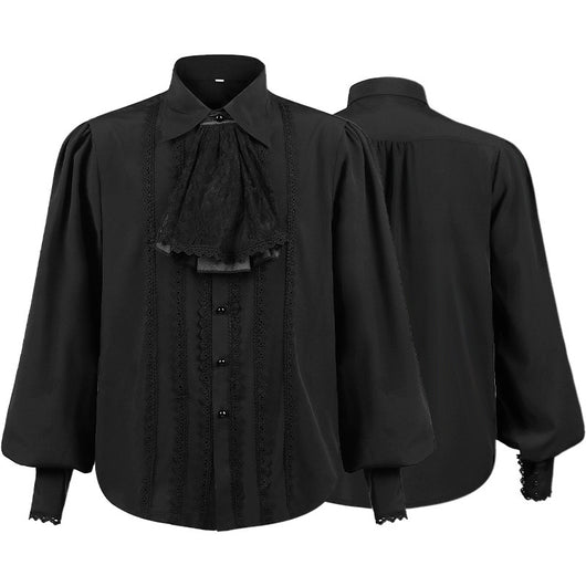 Camisa Punk Retro Hombre Cuello Falso con Encaje Plisado - Image 3